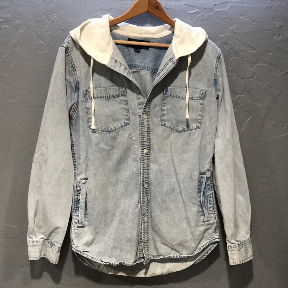 Denim shirt/jacket with white hood